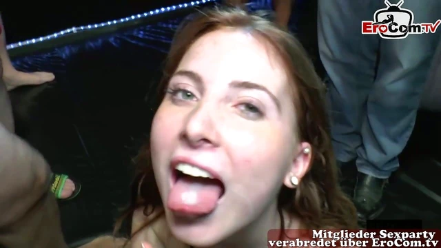 German Teen Gets Drenched by Creampie During Hardcore Gangbang Night Out