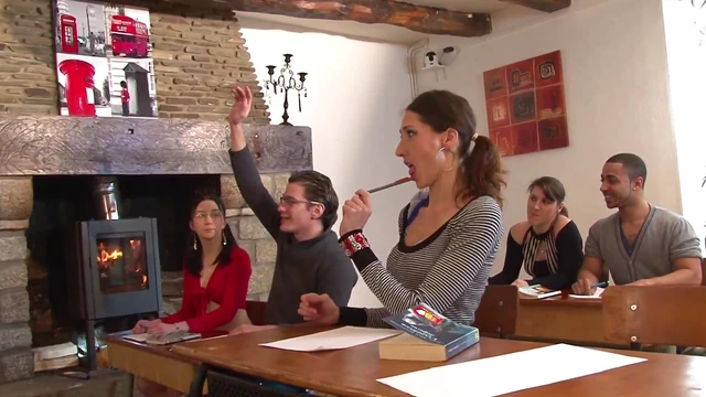 Hardcore group sex in the college classroom with Lily Phoenix