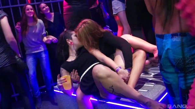 Hardcore orgy can start when those girls show their pussies in the club