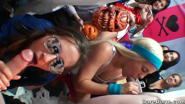 Officer Brooke Summers Leads Costume Party Orgy with Slutty Costumed Girls