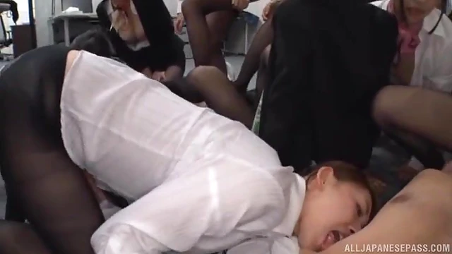 Office Orgy Delight With Seductive Japanese Cuties Kinking Up The Space