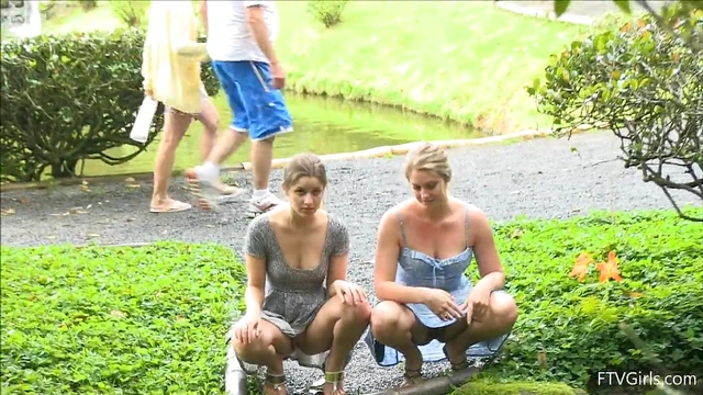 Passionate Lesbians Kiss & Flash Seductively Outside Ancient Temple