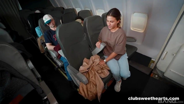 Horny Airplane Passenger Sara Heat Fingers Pussy Passionately Aboard Flight