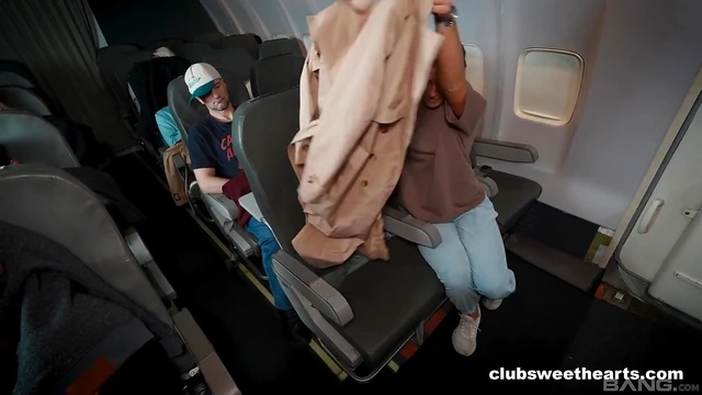 Horny Airplane Passenger Sara Heat Fingers Pussy Passionately Aboard Flight