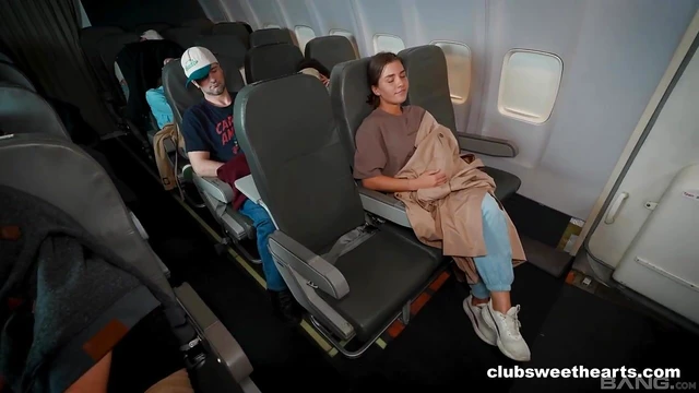 Horny Airplane Passenger Sara Heat Fingers Pussy Passionately Aboard Flight