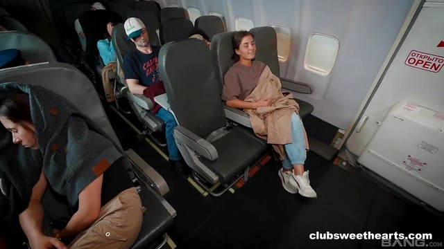 Horny Airplane Passenger Sara Heat Fingers Pussy Passionately Aboard Flight