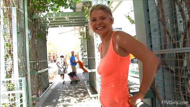 Blonde Beauty Strolls Publicly Flashing Her Sexy Tits & Curvy Ass tease