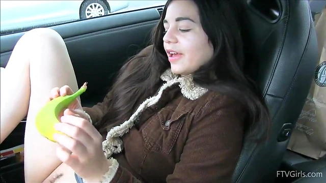 Lovely Nadine Toys Her Pussy With A Banana In The Car For Fun