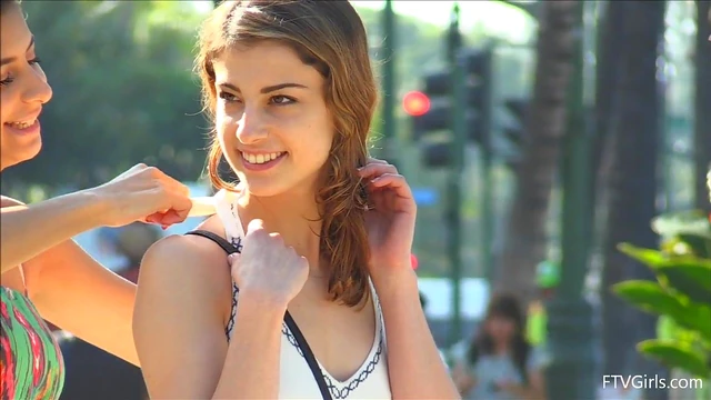 Public Passion: Lesbian Teen Couple Kisses and Teases Each Other