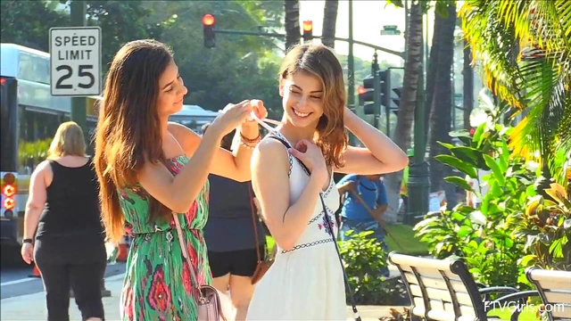 Public Passion: Lesbian Teen Couple Kisses and Teases Each Other