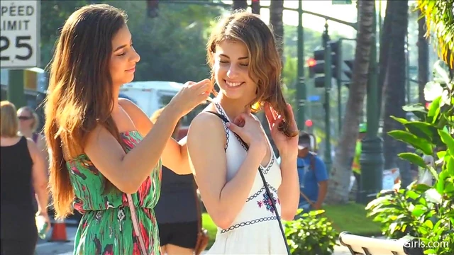 Public Passion: Lesbian Teen Couple Kisses and Teases Each Other