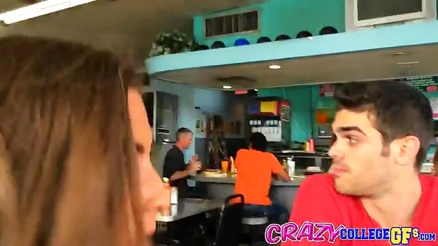 Sneaky Molly Jane Sucks Boyfriend's Cock Discreetly at Public Restaurant