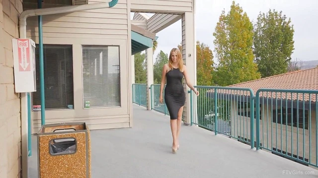 Outdoor Blonde MILF Shows Off Sexy Shaved Pussy & Giant Tits