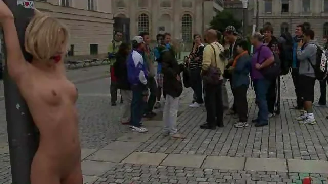 Blonde Bound & Naked on Pole Gets Pounded Hard Until Cumming Wildly