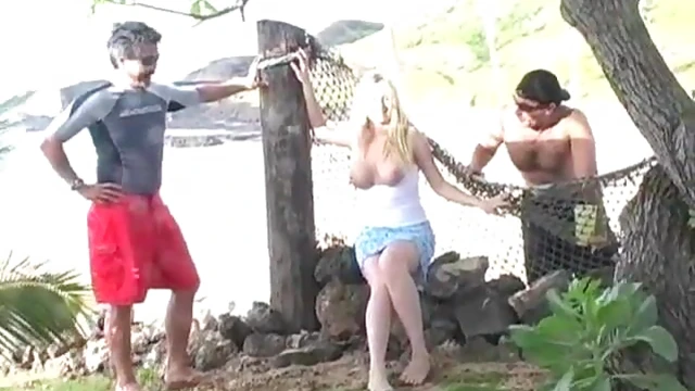 Sizzling Blonde Sunbathing Topless by the Ocean Waves