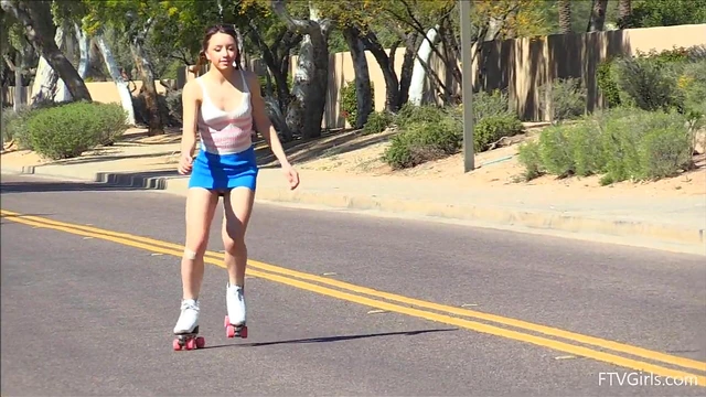 Seductive Roller Girl Flirts by Flashing Panties Publicly Upskirt