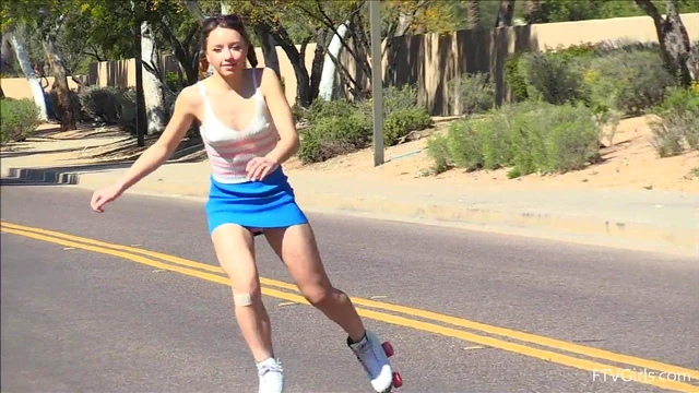 Seductive Roller Girl Flirts by Flashing Panties Publicly Upskirt