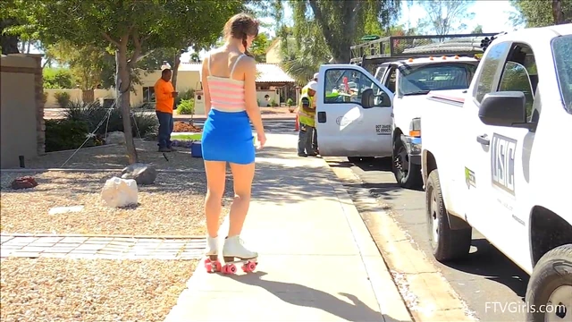 Seductive Roller Girl Flirts by Flashing Panties Publicly Upskirt