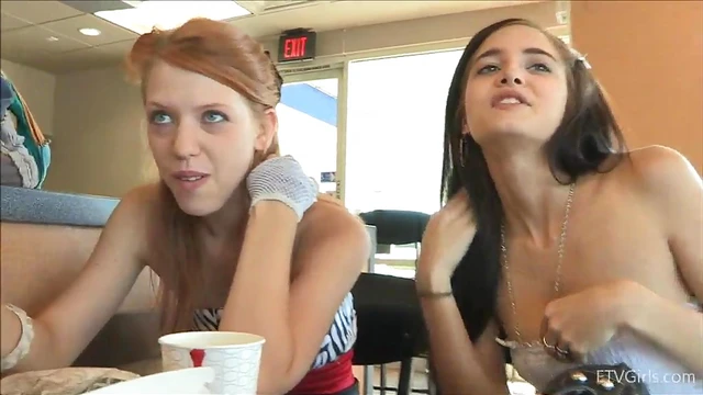 Lesbian Teens Flash Snatch Secretly Under Table Before Getting Steamy Together