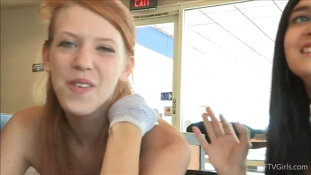 Lesbian Teens Flash Snatch Secretly Under Table Before Getting Steamy Together