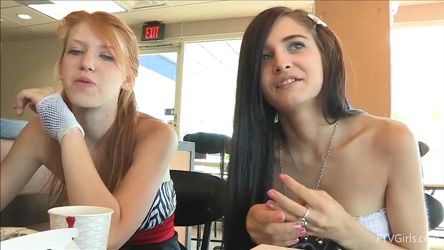 Lesbian Teens Flash Snatch Secretly Under Table Before Getting Steamy Together