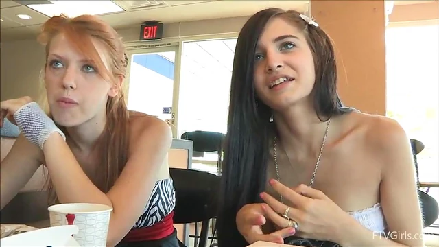 Lesbian Teens Flash Snatch Secretly Under Table Before Getting Steamy Together