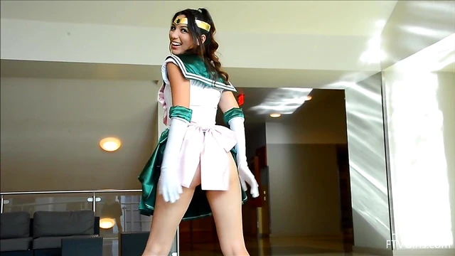 Sexy Brunette Cosplay Model Flashes Ass & Pussy Publicly for Thrills