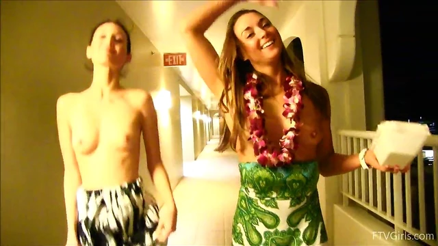 Hot Lesbians in Thong Caress Sweet Butts Indoors for Steamy Action