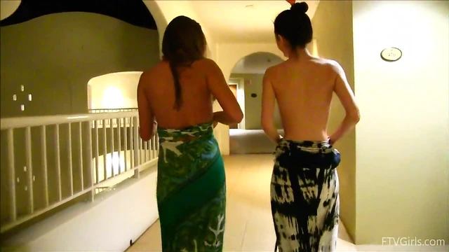 Hot Lesbians in Thong Caress Sweet Butts Indoors for Steamy Action