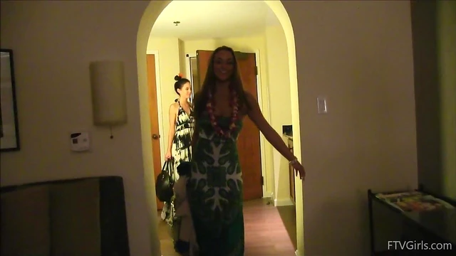 Hot Lesbians in Thong Caress Sweet Butts Indoors for Steamy Action