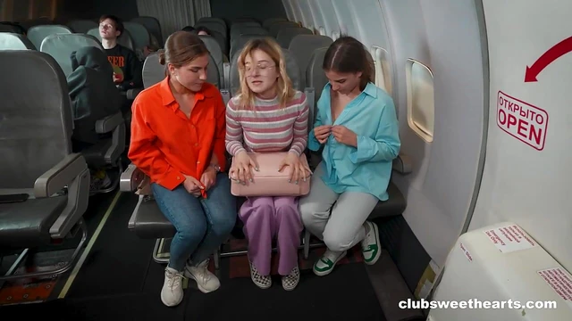 Excited Russian Lesbians Drop Panties for Steamy Plane Sex Scene