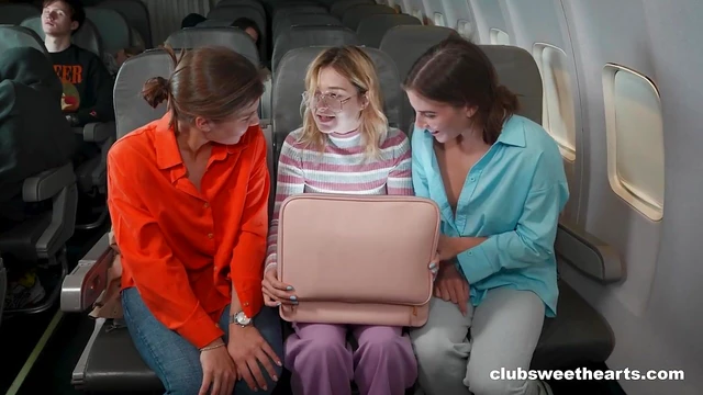 Excited Russian Lesbians Drop Panties for Steamy Plane Sex Scene