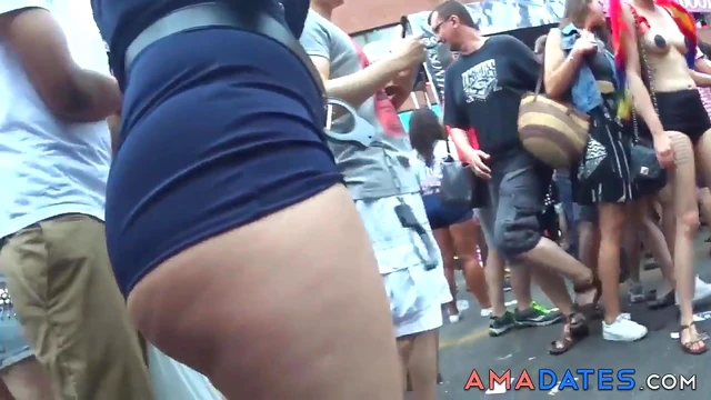 Hot Senior With Curvy Assets Strolls Seductively Down The Street