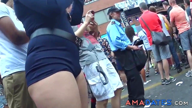 Hot Senior With Curvy Assets Strolls Seductively Down The Street