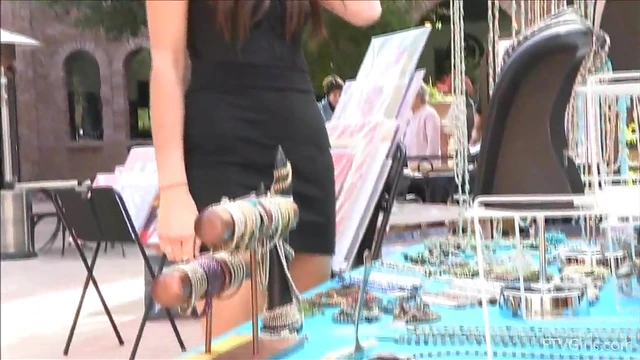 Sexy Amateur Teases Crowd by Flashing Thong & Sultry Backside Outdoors