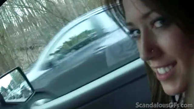 Passionate Brunette Doll Gets Wild Fingered Inside Car's Cozy Interior