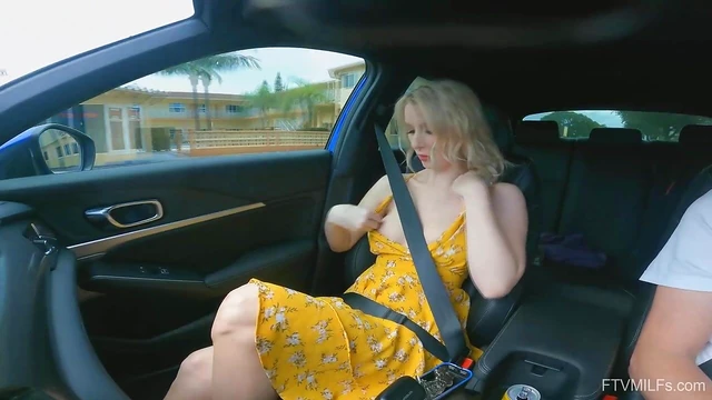 Blonde Wife Sydney Teases Seductively In Car Before Hot Action Begins
