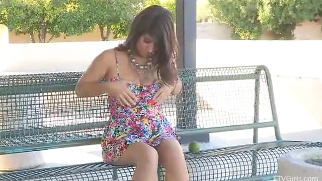 Sexy Brunette With Luscious Natural Boobs Goes Fully Naked Outdoors