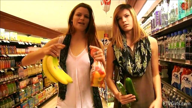 Seductive Teens Flaunt Their Bodies While Shopping at Supermarket Aisle