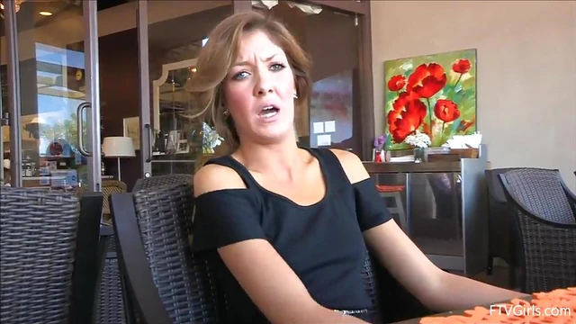 Teasing Emily Shows Off Her Perfectly Shaven Pussy in Public Spaces