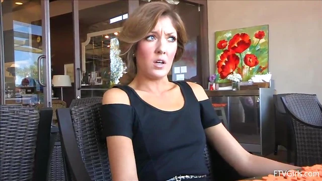 Teasing Emily Shows Off Her Perfectly Shaven Pussy in Public Spaces