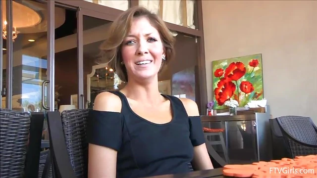 Teasing Emily Shows Off Her Perfectly Shaven Pussy in Public Spaces