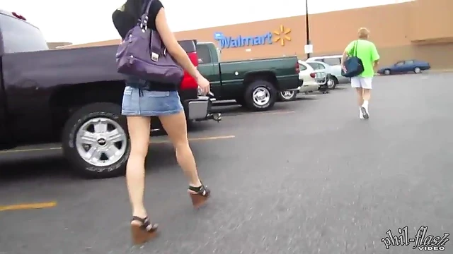 Outdoor Up Skirt Shots With Seductive Leggy Brunette Sex Bomb