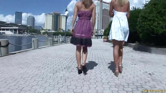 Lesbian Cuties Boldly Show Off Their Butts in Public Flirting Sessions