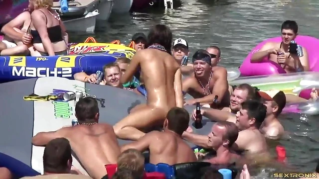 Lesbian Amateurs Play by the Lake While Guys Watch Excitedly Nearby