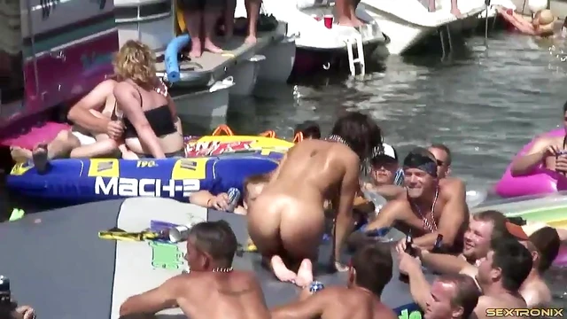 Lesbian Amateurs Play by the Lake While Guys Watch Excitedly Nearby