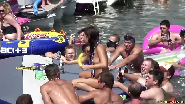 Lesbian Amateurs Play by the Lake While Guys Watch Excitedly Nearby