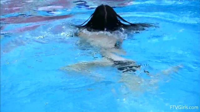 Skimpy Swimsuit Girls Take Sultry Public Poolside Dip Together