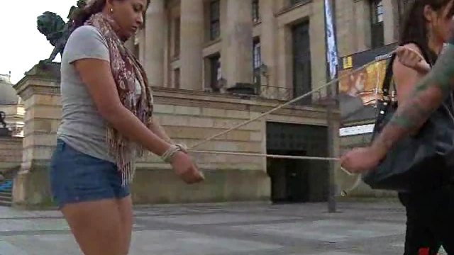 Submissive Ebony Beauty Bound and Fucked Hard by Strangers in Public