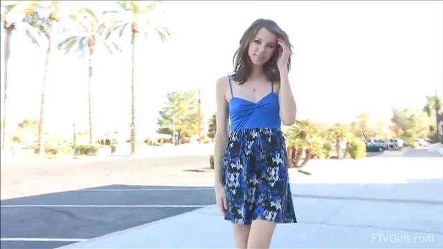 Slim Allie Lifts Dress Outdoors Rubbing Pussy Sensually